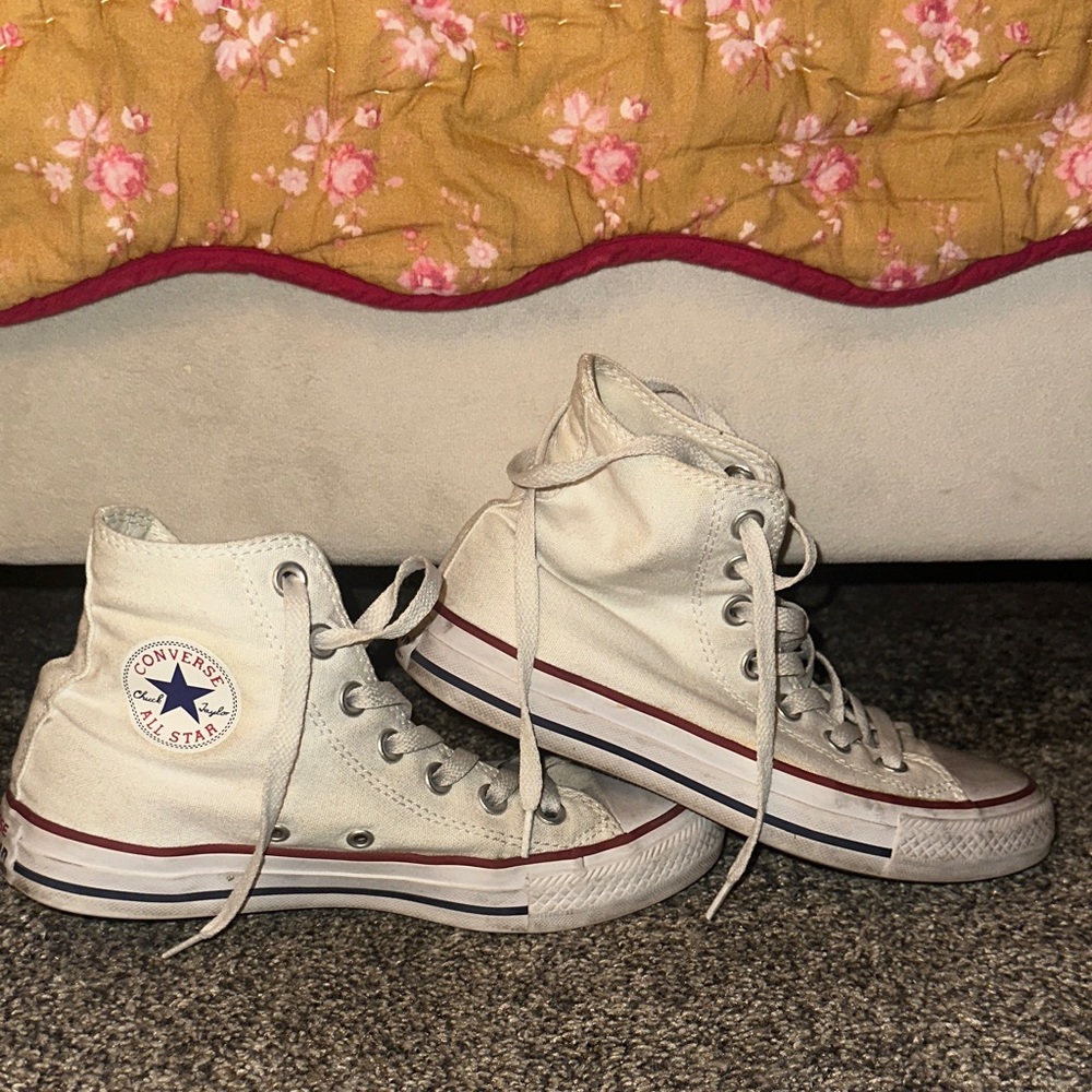 Women’s Converse High-Top Sneakers in White with Red Accents